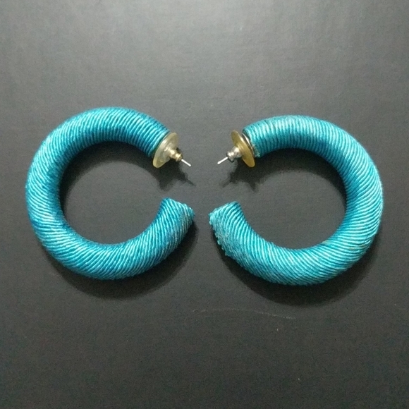 Jewelry - Turquoise Fabric Wrapped Hoop Earrings